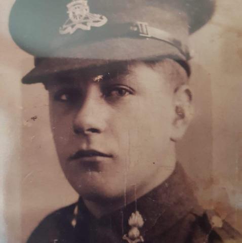 OS William G Leach with RA cap badge 