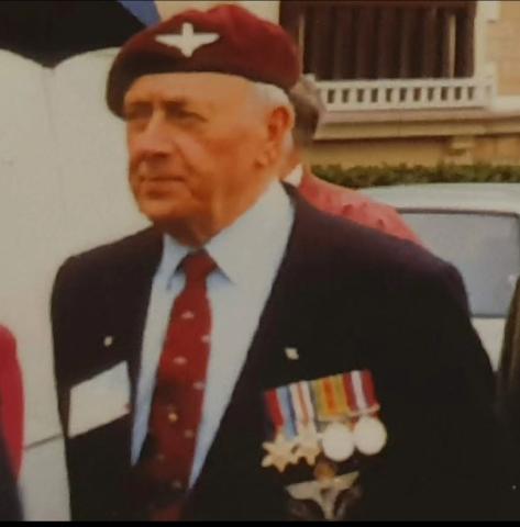 OS Robert J Abel wearing medals, beret and blazer