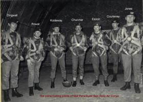 Pilots of the Squadron preparing for a night drop on Hankley Common. 