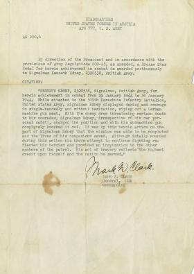 Letter from Gen MW Clarke USA 