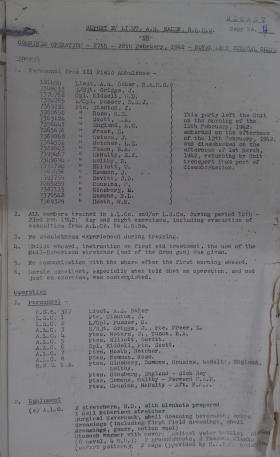 Capt Baker's report for Op Biting Ref 181 A/L Amb