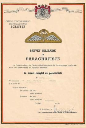 OS Stuart Hancock Belgium Parachute Jump certificate 