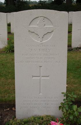 Colour photo of CWGC headstone of James Fiely in Oosterbeek Cemetery