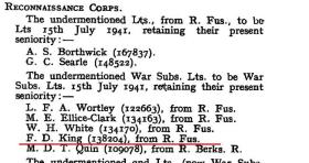 OS Capt.F.D.King from R. Fus to Recce Corps. 15 Jul 1941
