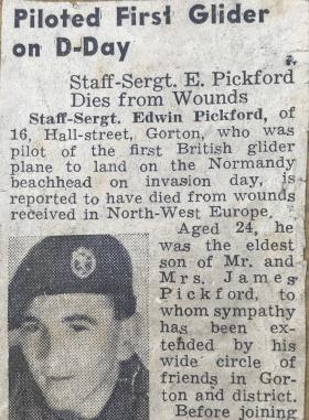 OS Death of Edwin Pickford announced in newspaper