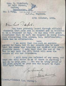 OS Official letter home from Edwin Pickfords CO