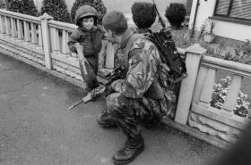 Young boy wearing Para helmet for a photo in Cookstown