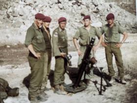 Dave Bowdler and gun crew with Mortar, Ascension Islands 1982