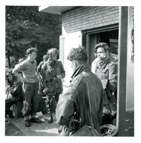 Temporary dressing station set up by 181 Field Ambulance RAMC in Arnhem. 