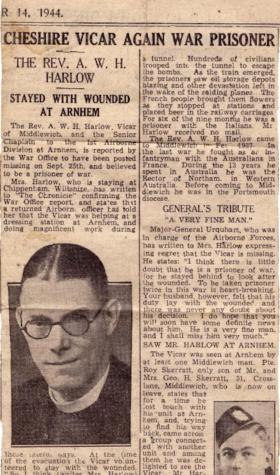 OS Maj.Rev.A.W.H.Harlow. 1 Abn Div HQ. Newspaper article. Oct 1944