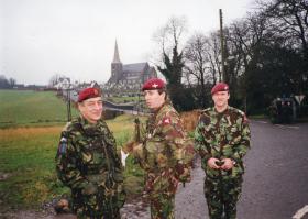 Mike Jackson with B Coy's Major Bashall and Lt Col Shaw at Drumcree Church, NI June 1999