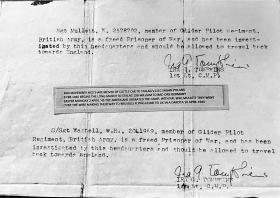 SSgt Wastell, Walter Mullett Permissions to travel on POW Release (1945)