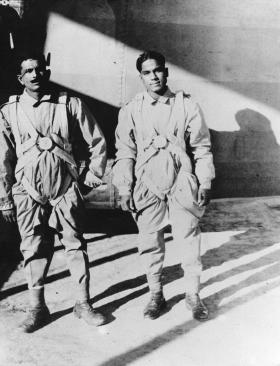 The first two Indian paratroopers who jumped at the Airlanding School in Delhi