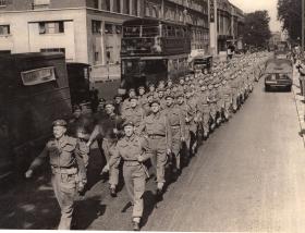 Lieutenant Colonel Allen Parry leading a column of the 9th Battalion in London