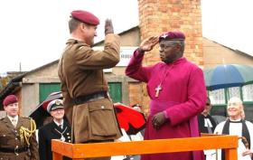 The Archbishop of York receives a Maroon Beret to honour his work in supporting the Afghanistan Trust, Eden Camp, 2010
