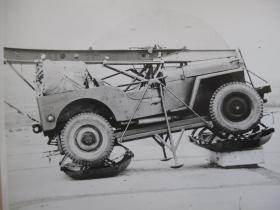 Airborne Jeep on a heavy dropping platform to be suspended from underwing of Hastings, c.1948-9