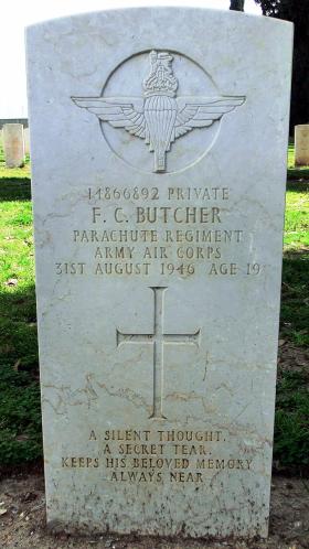 Grave of Pte Frederick C Butcher, Ramleh War Cemetery, Israel, 2015.