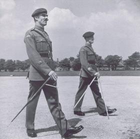 RSM JC Lord and CSM J Alcock on the square at Aldershot, 1947