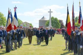 The Colonel Commandant, Laurie Wheeden and the Regimental Secretary at Ranville Cemetery, 6 June 2015.