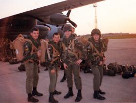 Members of 23 PFA prepare for a night jump at RAF Lyneham, 1988.