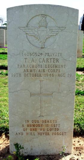 Grave of Pte Thomas A Carter, Ramleh War Cemetery, Israel, 2015.