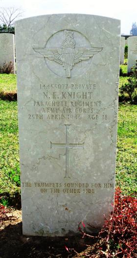Grave of Pte N E Knight, Ramleh War Cemetery, Israel, 2015.