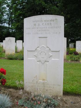 Grave of Pte R A Carr, Hotton War Cemetery, Belgium, 2011.