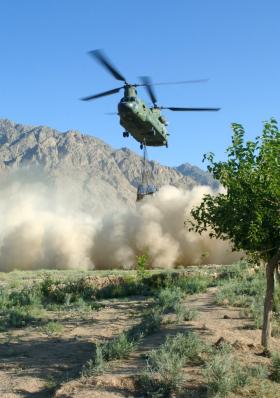 Chinook delivering resupplies to Zabul in June 2008
