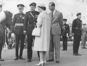 Commanding Officer Lt Col Mills greets a Royal visit to 17 PARA (TA) in Gateshead, c.1959