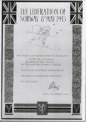 Liberation of Norway certificate awarded to men who took part in Operation Doomsday