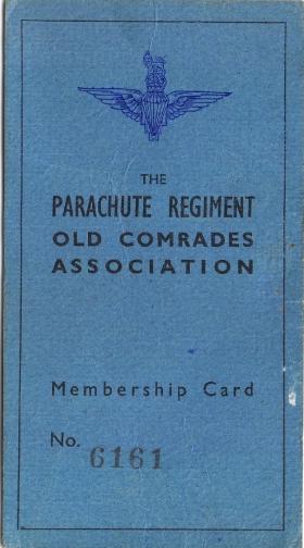 Parachute Regiment Old Comrades Association card for William Ralphs