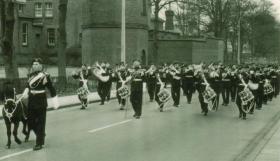 September 1957, 1 Para marching out of Baaracks to get the Freedom of Aldershot the Mascot leads the way