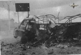 A three ton truck hit by an Egyptian shell in our lines on 6th Novemebr 1956