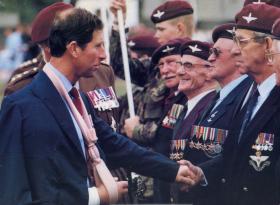 HRH The Prince of Wales meets Parachute Regiment veterans on Airborne Forces Day, Rushmoor Arena, 1990
