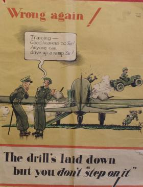 Poster comically depicting incorrect procedure - The drill's laid down but you don't "step on it"