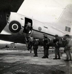 Spr Morgan and others emplane at  the Airborne Forces Experimental Establishment, c1948.