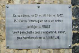 Memorial sign for the Bruneval Raid at La Poterie Cap d'Antifer on the City Hall wall, 2011.