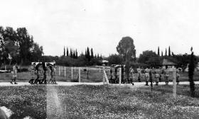 Funeral service of seven members of 5th Parachute Battalion, Ramleh War Cemetery 27 April 1946