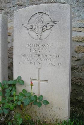 Headstone of CQMS Isaacs, Herouvillette Cemetery., October 2010.
