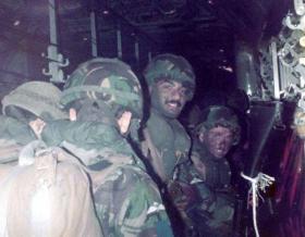 Pte Steve Gibson in C130 ready to jump on a 2 PARA exercise c1982.