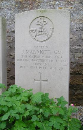 Headstone of Capt J Marriott, Herouvillette Cemetery, October 2010.
