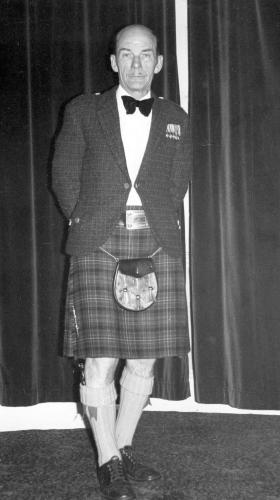 Charles L Ellsworth - in later life, in kilt and wearing WW2 medals.