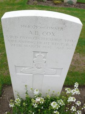 Headstone of Gnr Albert Cox, Reichswald Forest War Cemetery, 2010