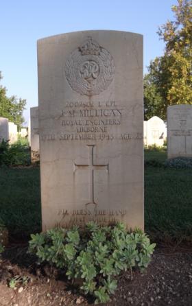 The grave of L/Cpl 'Jimmy' Milligan, Bari War Cemetery, date unknown.