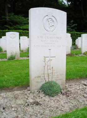 Headstone for Lt FW Crawford, Reichswald Forest War Cemetery, 2011.