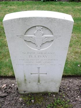 Headstone for Sgt D J Day, Reichswald Forest War Cemetery.