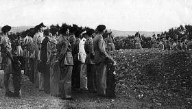 Mourners at the funeral of 2nd Parachute Battalion members, Khayat Beach War Cemetery, 1947.