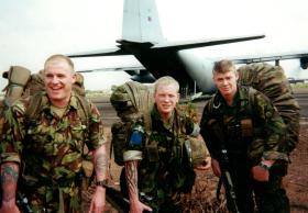Support Coy's NCOs landing at Lungi Airfield as part of 1 PARA Battle Group, Sierra Leone, May 2000.