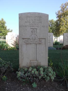 Headstone of Gunner CJL Miles, Bari War Cemetery, November 2011.