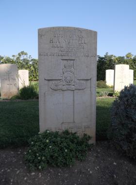 Headstone of Gunner Harry Nuttell, Bari War Cemetery, November 2011.